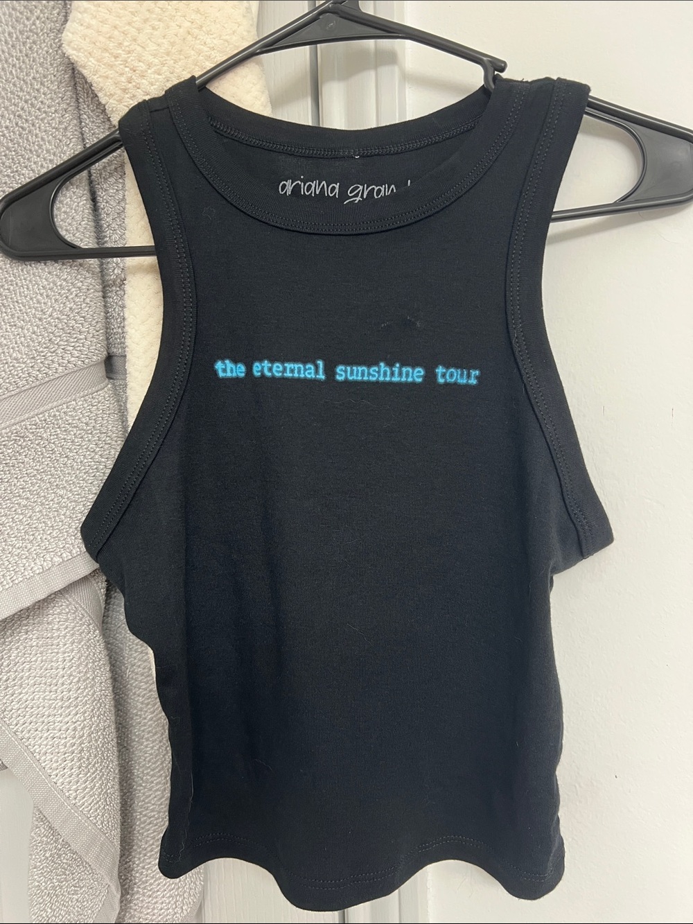 Ariana Grande Black Tank with Turquoise Tour Script